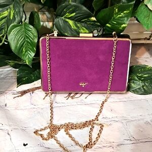 Disney Aladdin Call It Spring Purple Suede Clutch with Gold Chain/Two Fa…